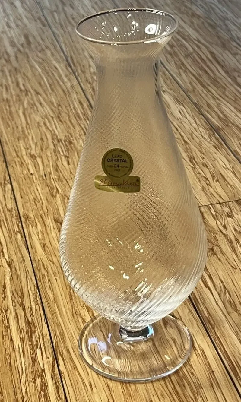Primavera di Cristallo Lead Crystal GLASS VASE Swirl Clear 8” Orig Sticker